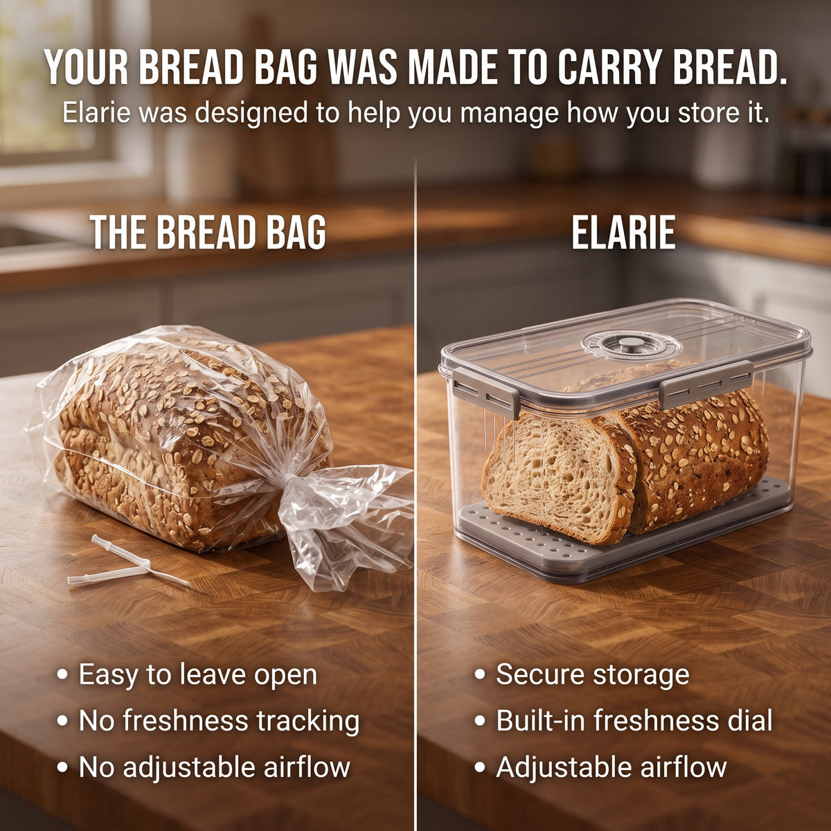 Elarie Bread Box with Freshness Timer