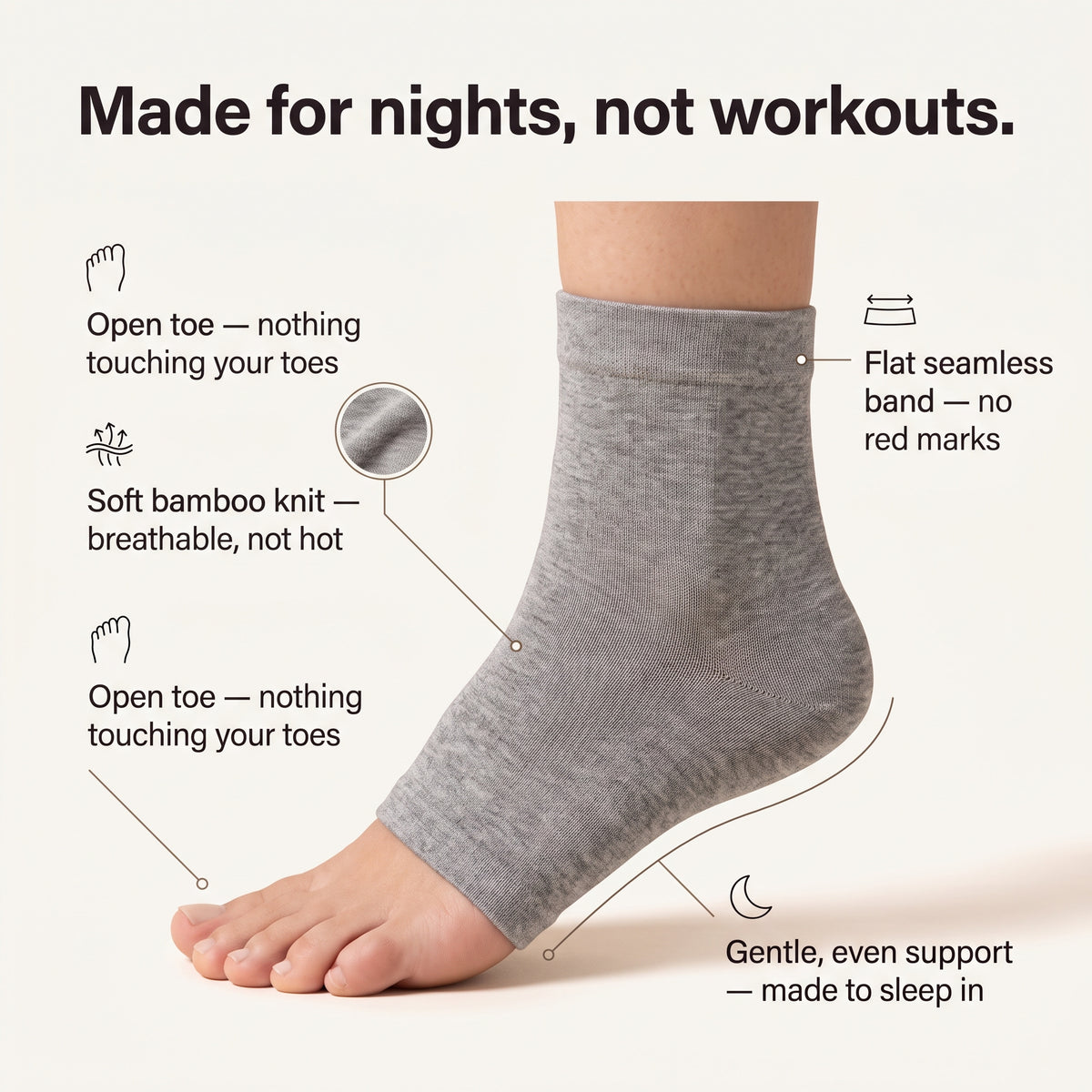 Elarie Bamboo Foot Sleeves - Open Toe Overnight Comfort, 3-Pack